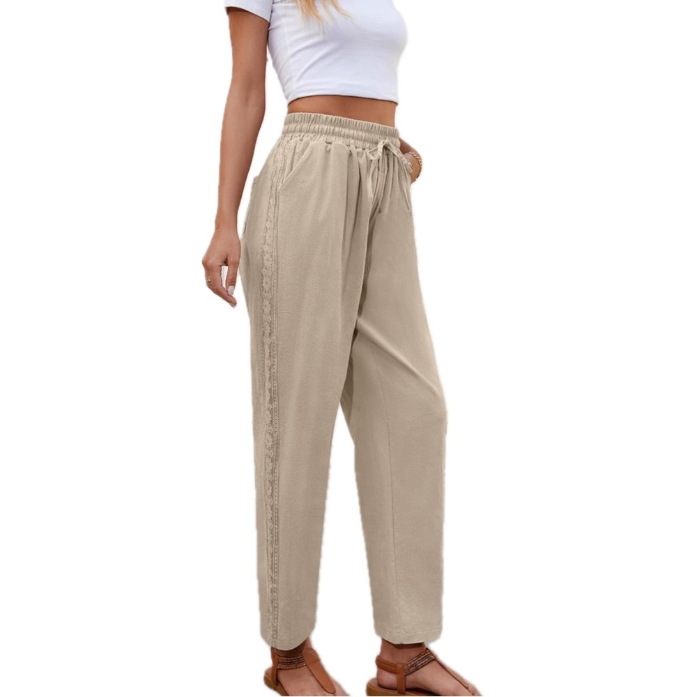 Khaki Linen Drawstring Pants